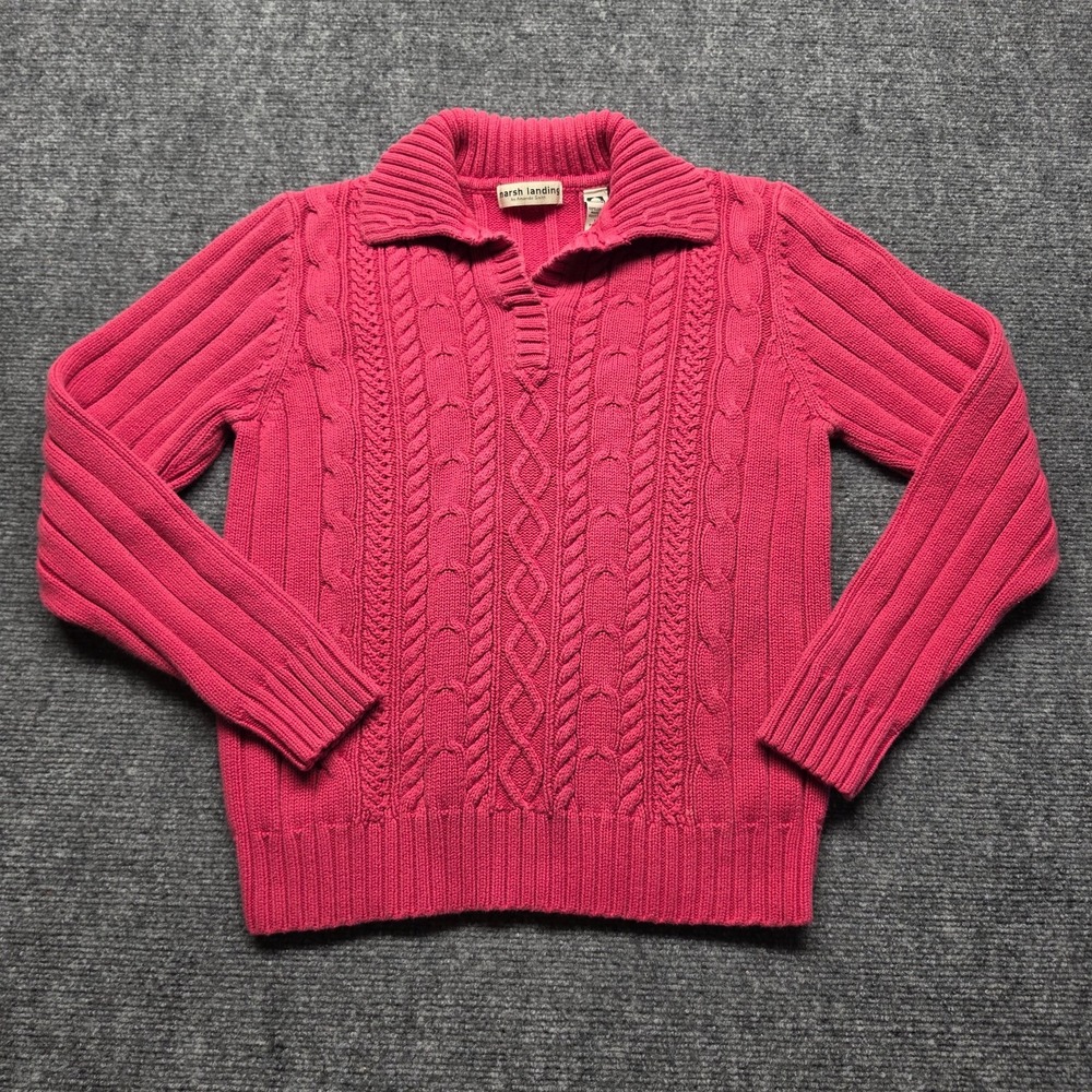 Vintage Marsh Landing Amanda Smith Pink Cable Knit Sweater Womens M 100% Cotton